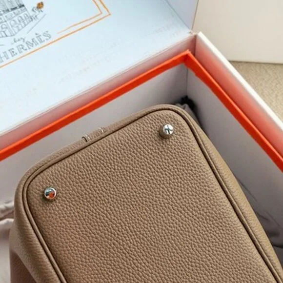 Luxury Picotin Style Leather Bucket Bag Etoupe PHW - Picture 8 of 9